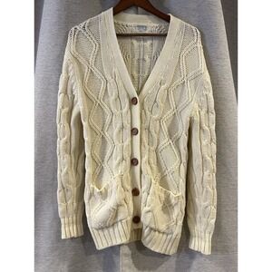 Vintage Sears Sweater Cable Knit Cardigan Fisherman‎ Mens Medium